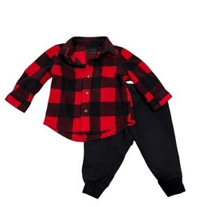 Jumping Beans Red & Black Buffalo Plaid Shirt and Pants Set – Size 12M